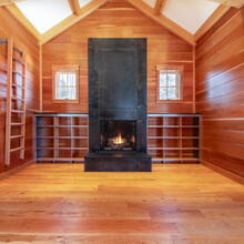 luxury home in Andover, Vermont grand library with fireplace